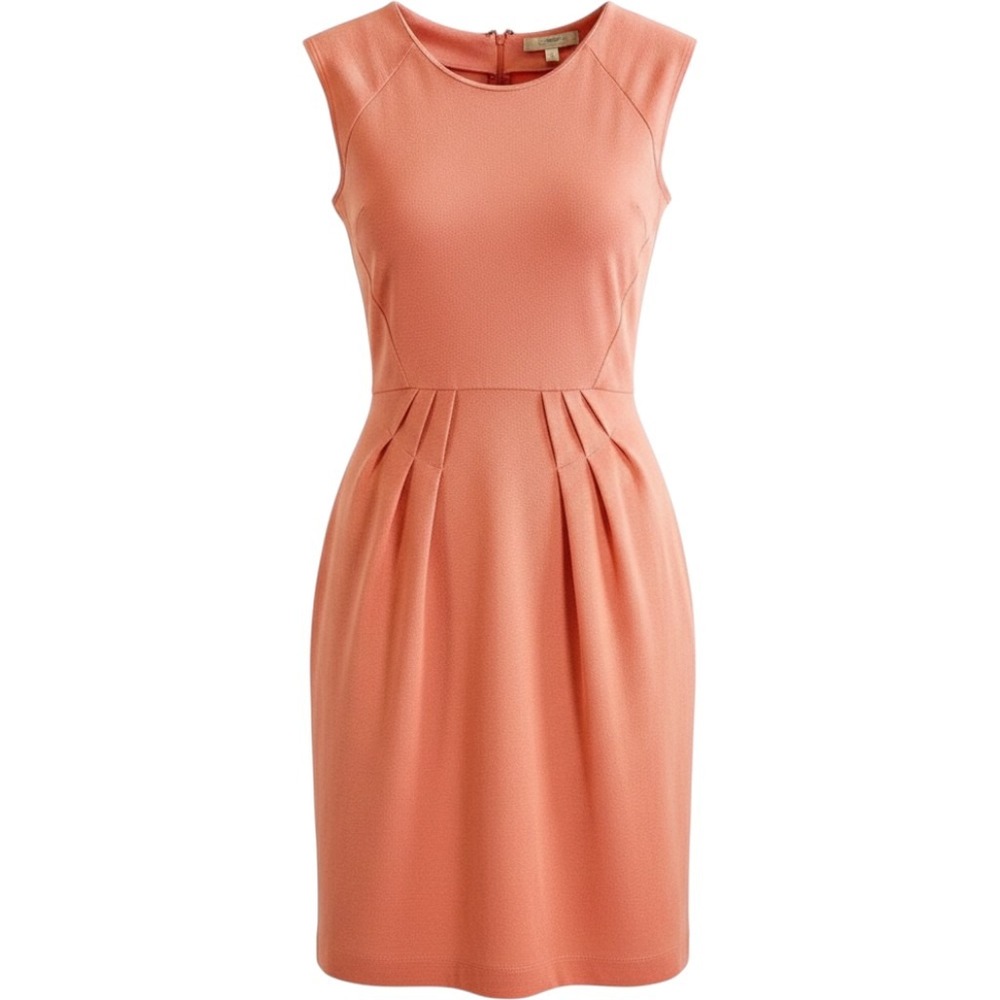 Banana Republic Sheath Dress Women Size 2 Coral Pink Pleated Textured Sleeveless